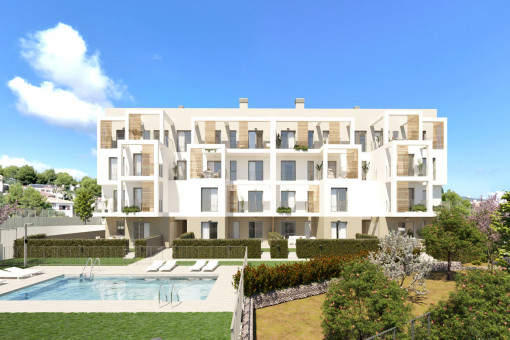 Piso de 2 dormitorios con amplia terraza y piscina comunitaria en Palmanova
